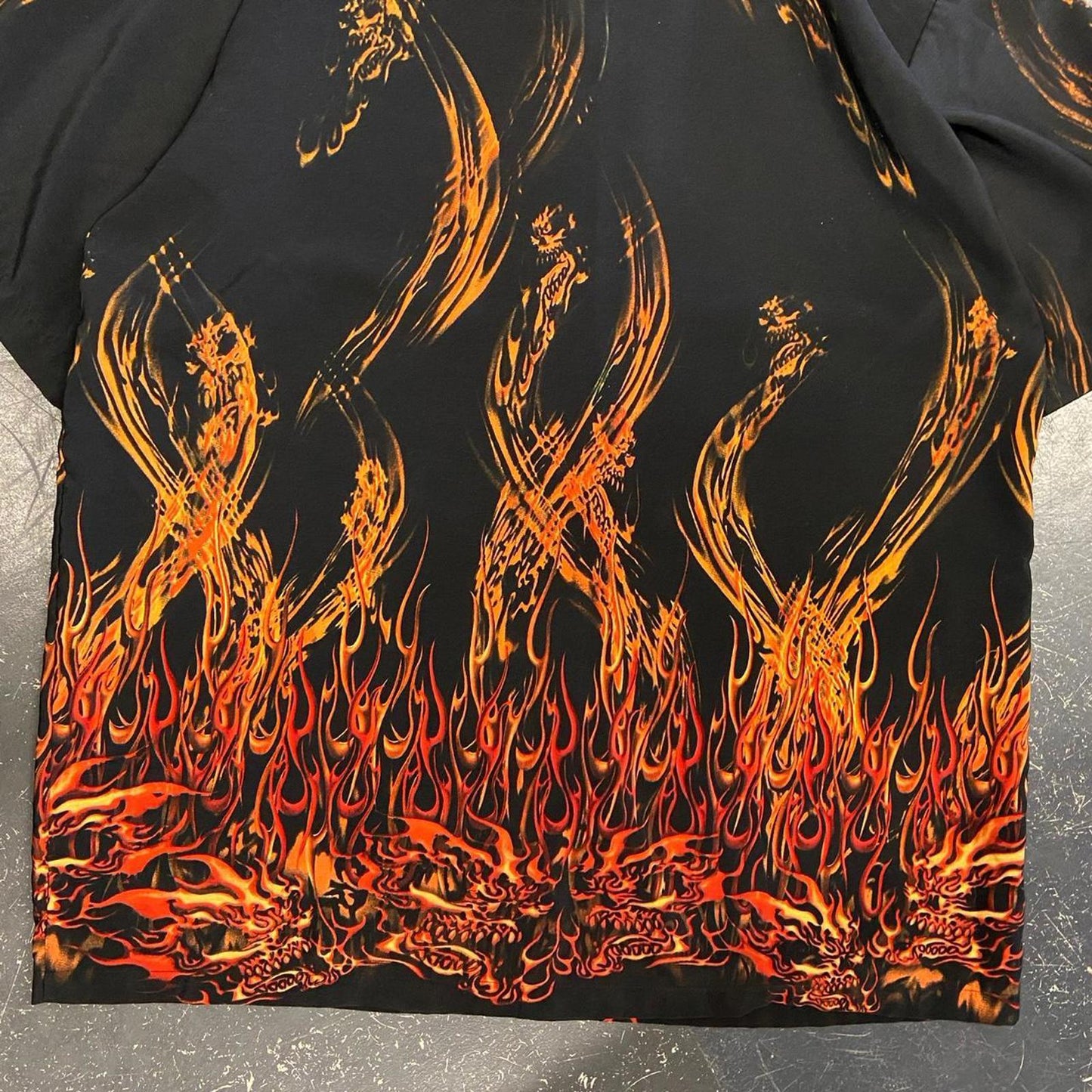 Y2K Flames Dragon Skull AOP Button Up - XL