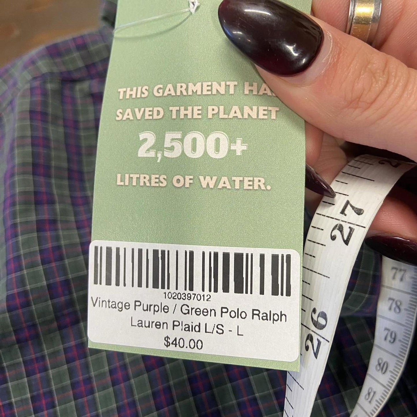 Vintage Purple / Green Polo Ralph Lauren Plaid Long Sleeve - XL