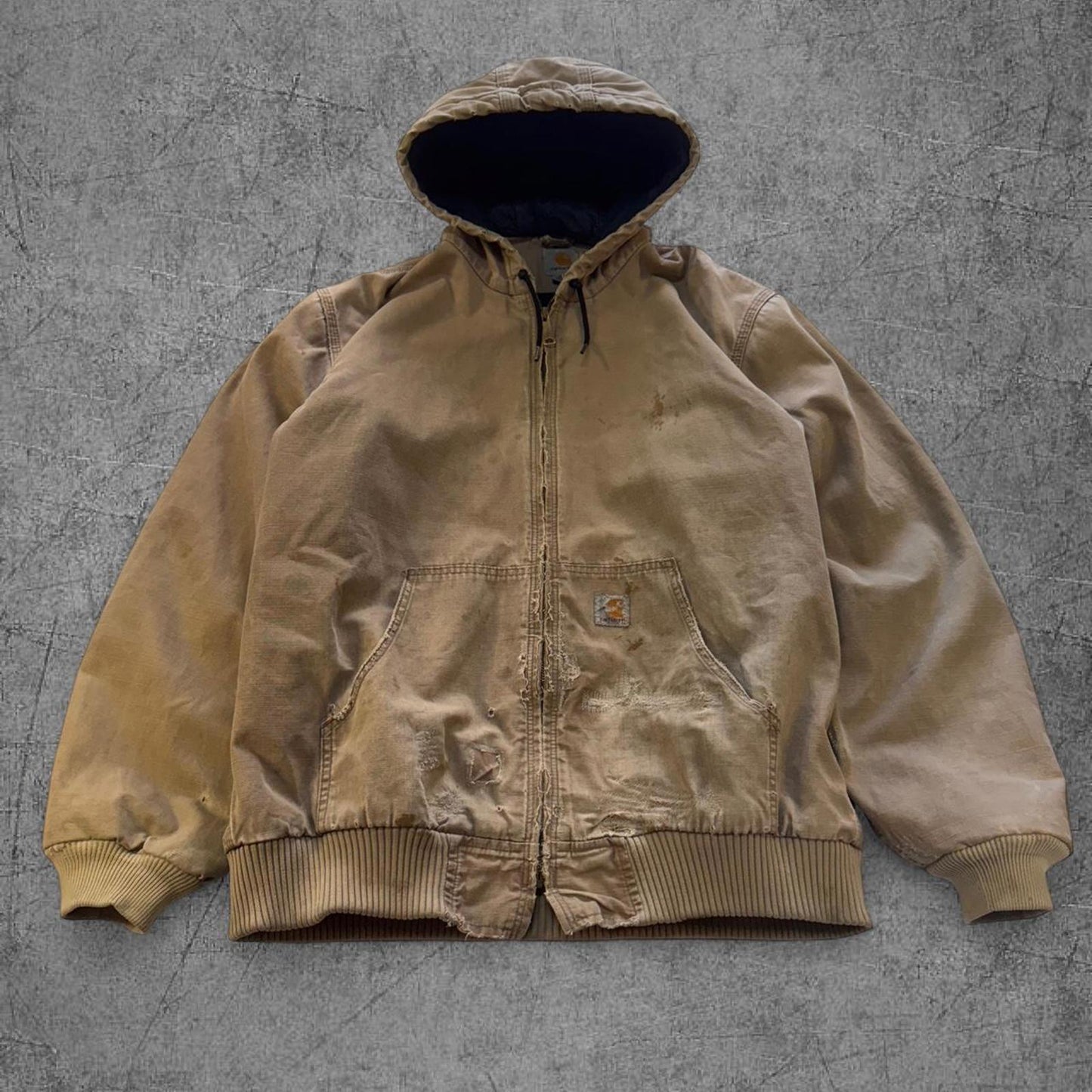 Tan Distressed Carhartt Hooded Jacket - L