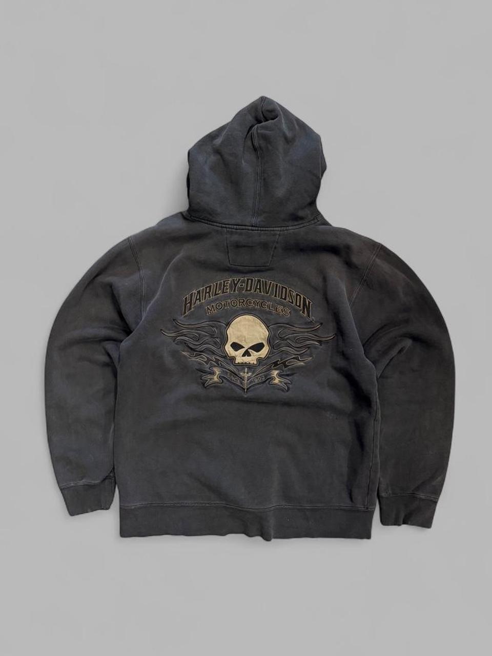 Y2K Faded Skull Harley Davidson Hoodie - M