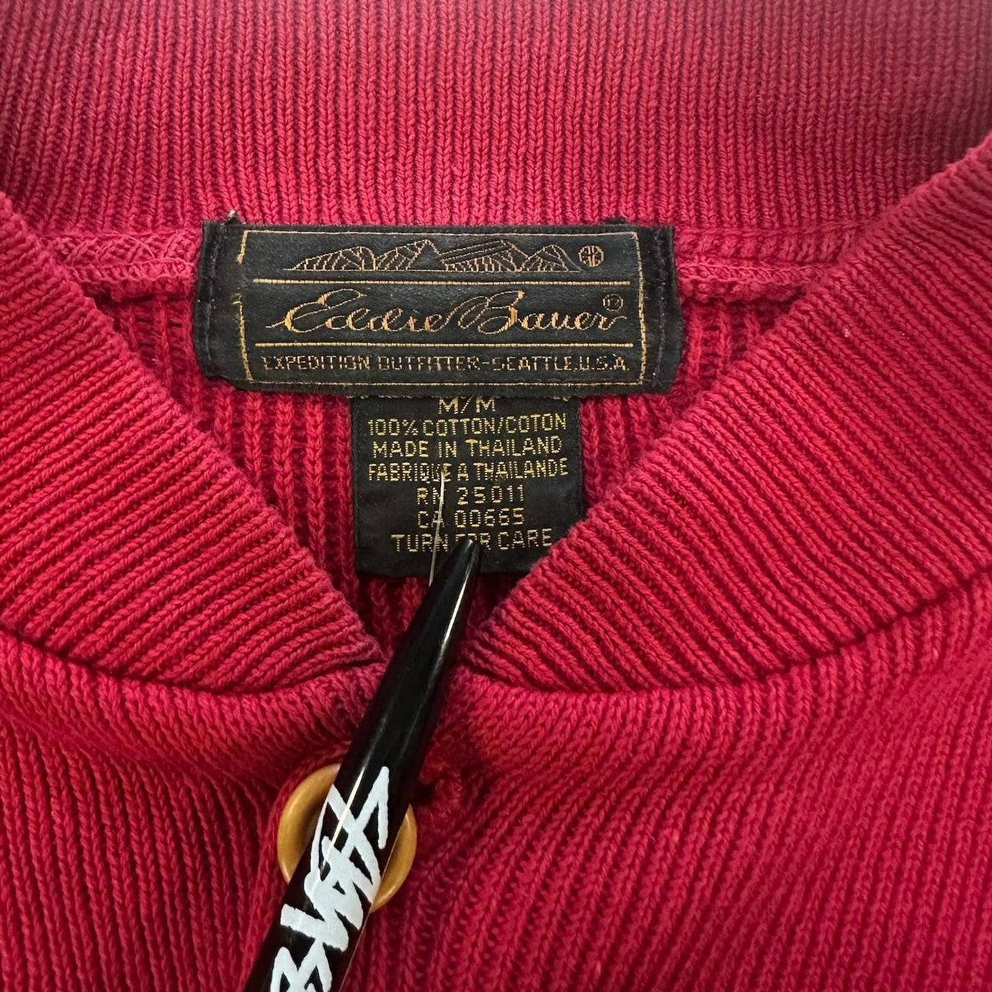 Vintage 90s Eddie Bauer 1/4 Button Red Knit - M