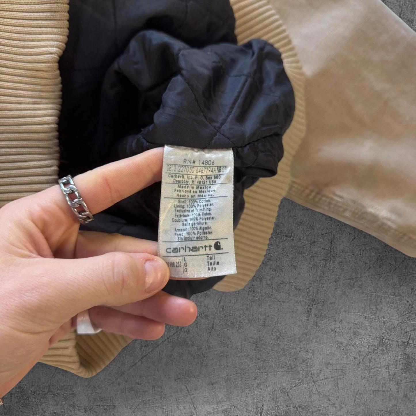 Tan Distressed Carhartt Hooded Jacket - L