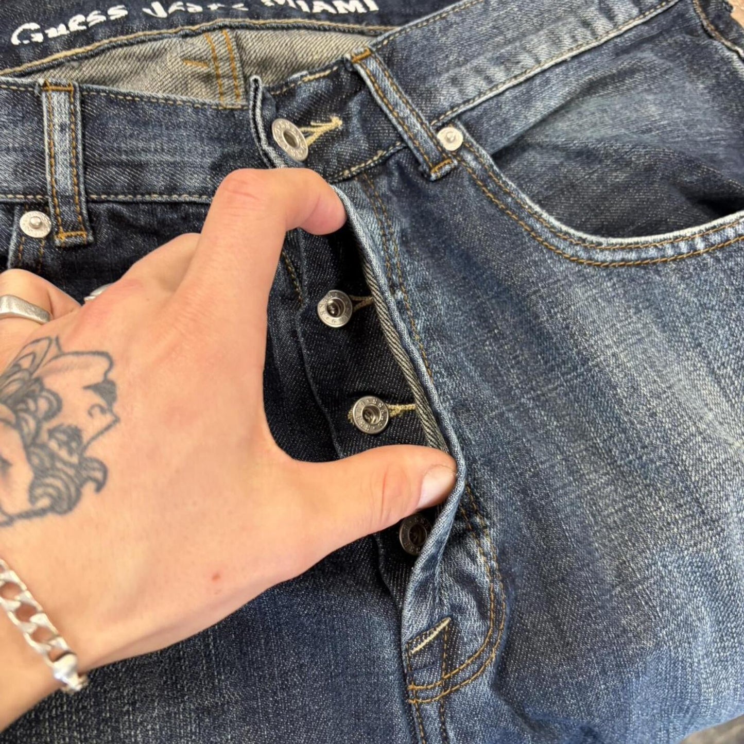 Y2K Guess Dark Wash Raw Denim - 36