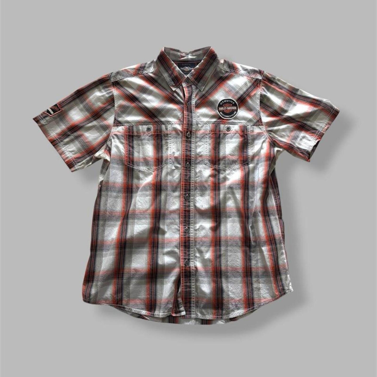Orange/Black Harley Davidson Plaid Button Up - L