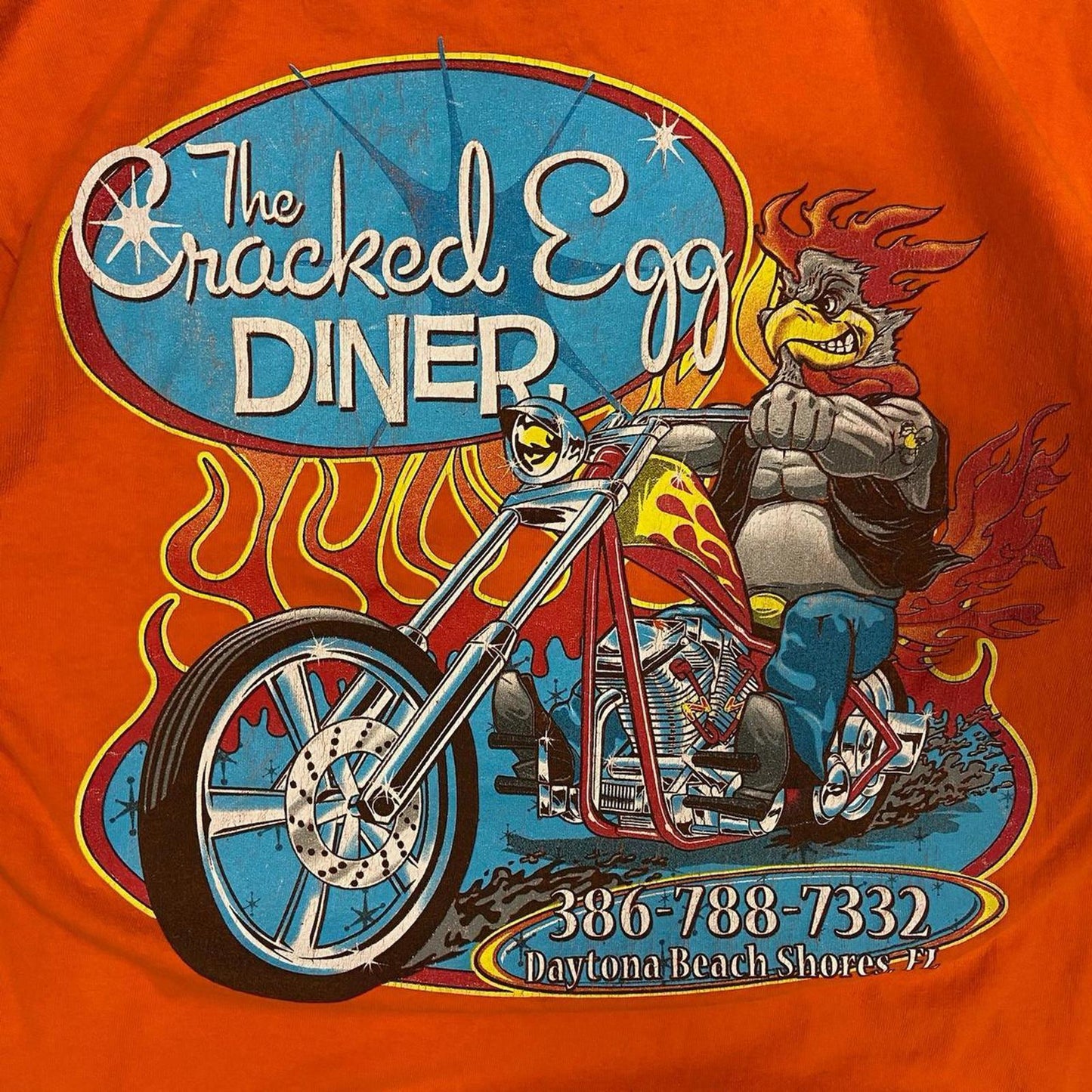Cracked Egg Chicken Diner Biker Tee - M