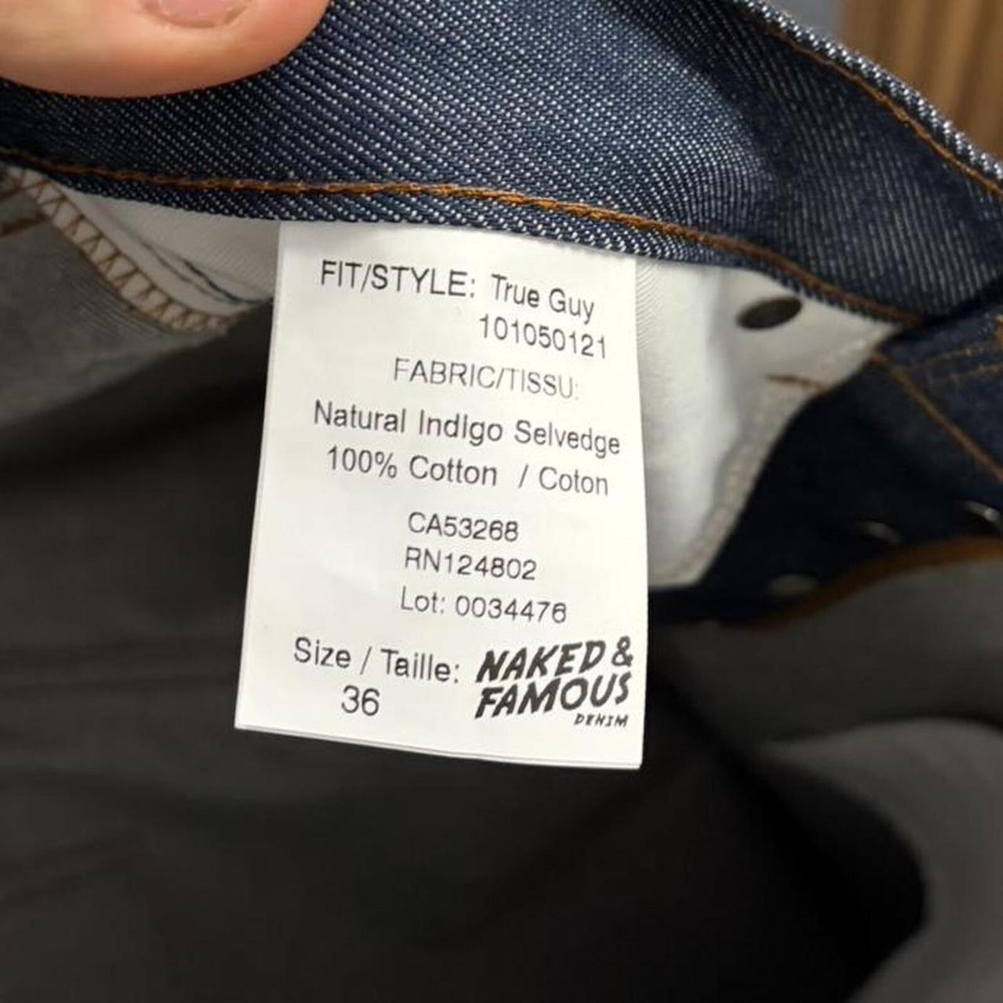 Deadstock Naked & Famous True Guy Indigo Selvedge Denim - 36