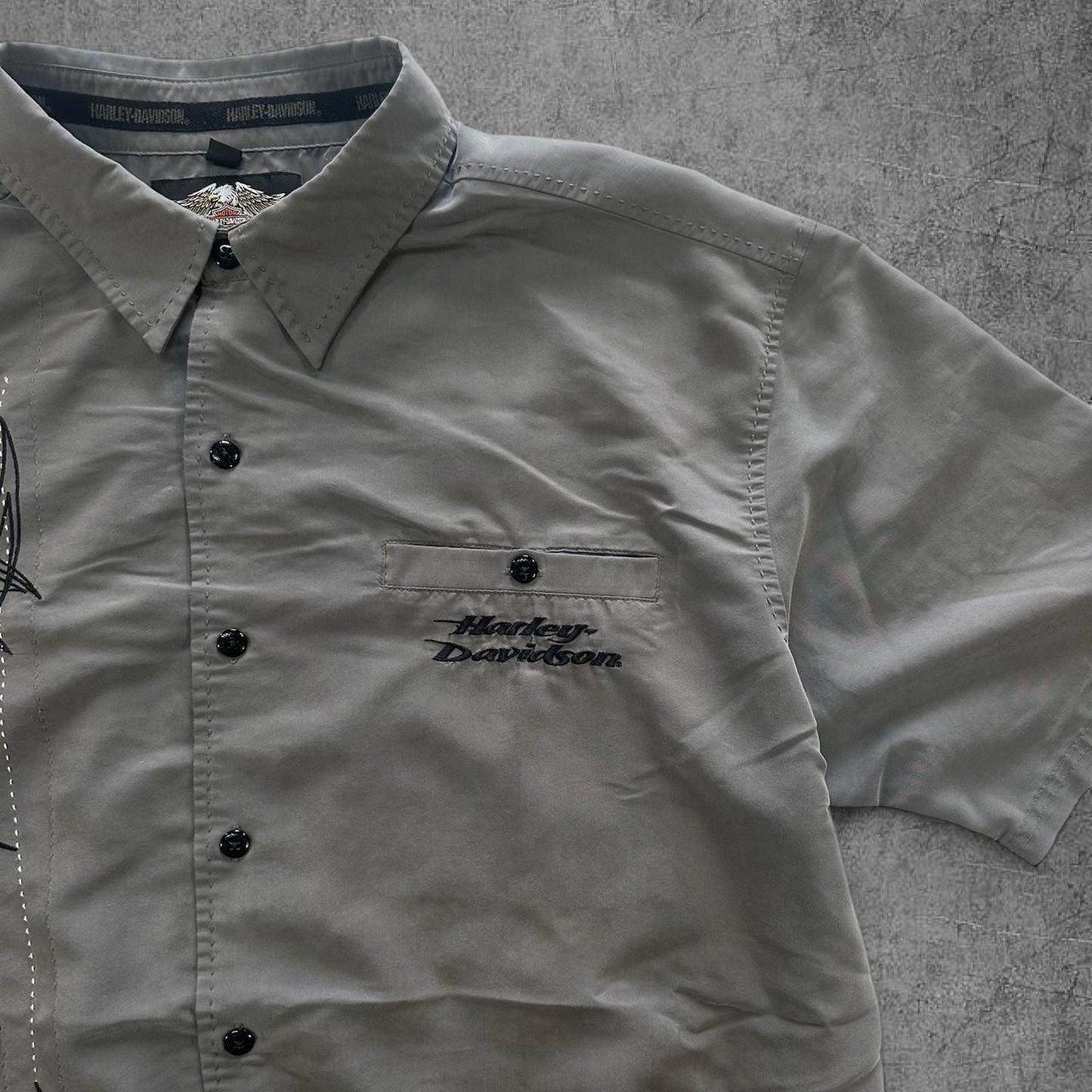 Vintage Harley Davidson Grey Tribal Button Up - XL