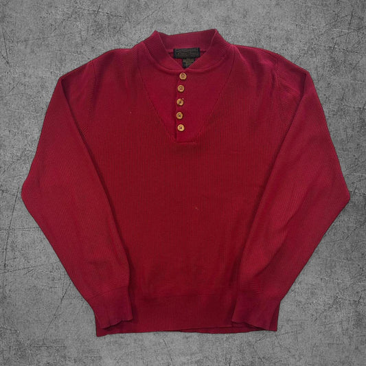 Vintage 90s Eddie Bauer 1/4 Button Red Knit - M
