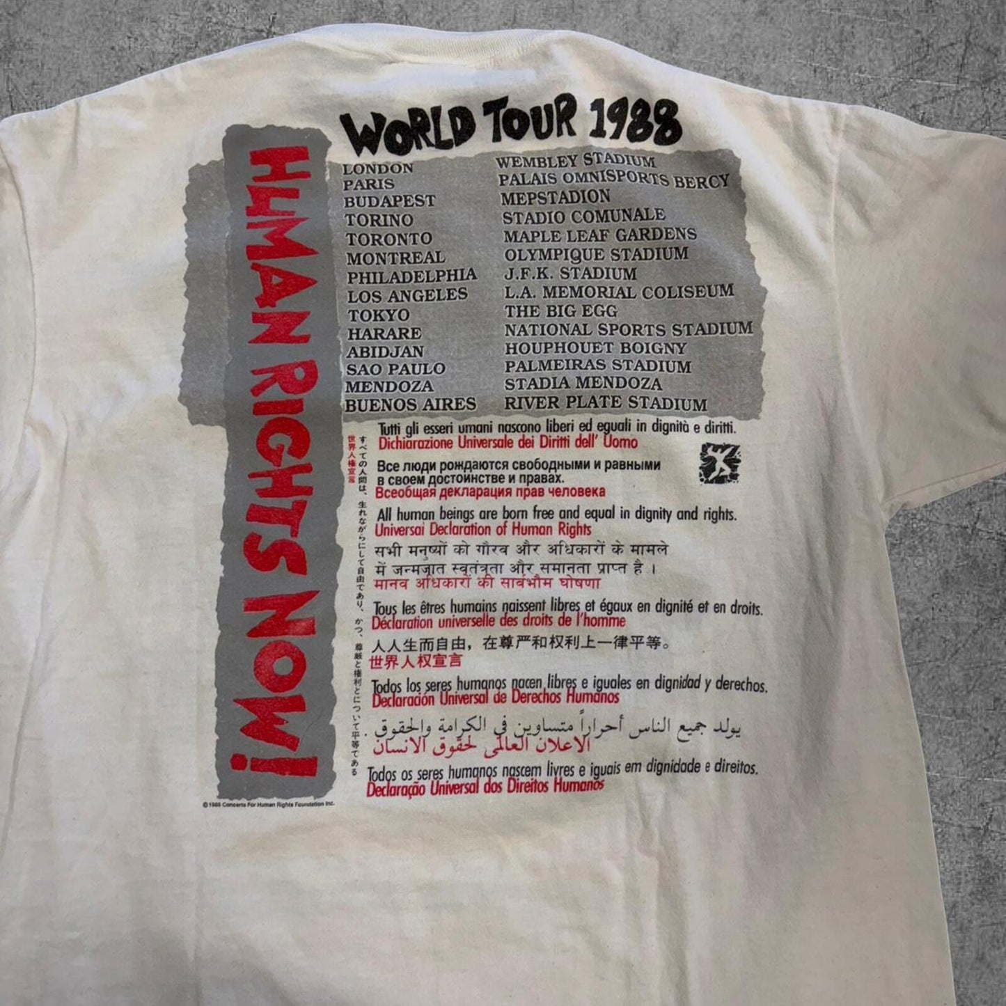 Vintage 1988 Reebok Human Rights Now Humanitarian Tour Tee - XL