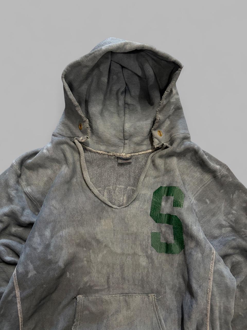1980s Distressed Champion Reverse Weave Skidmore Hoodie - XL