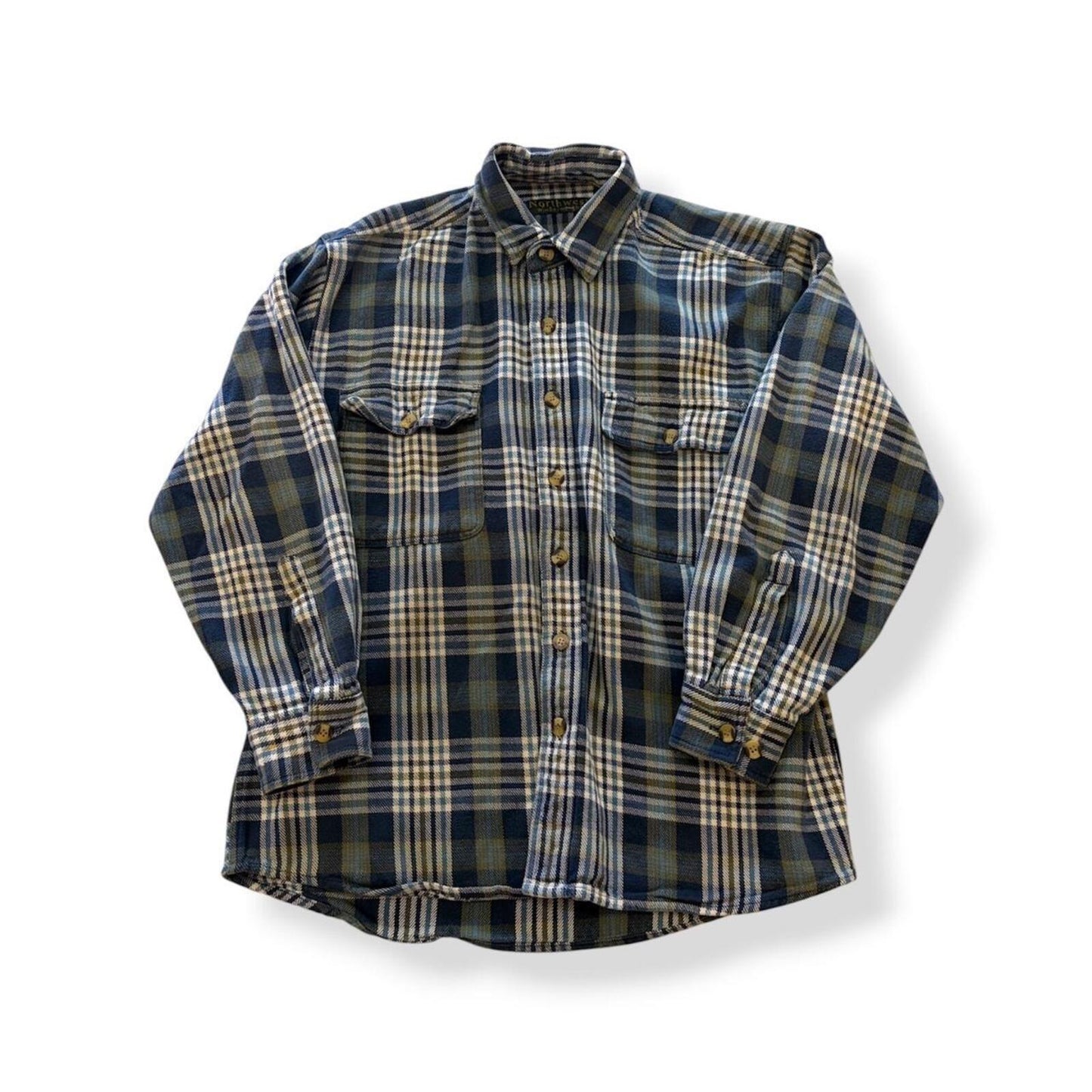 Vintage North West Navy Plaid Button Up - L