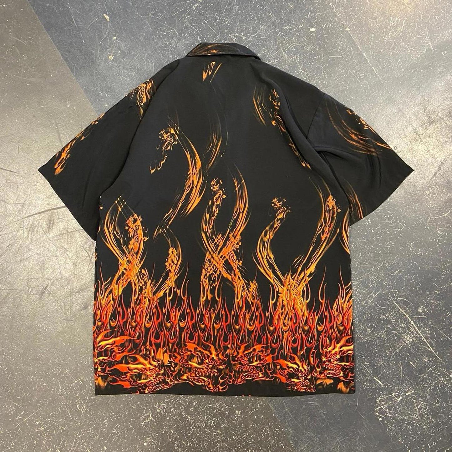 Y2K Flames Dragon Skull AOP Button Up - XL