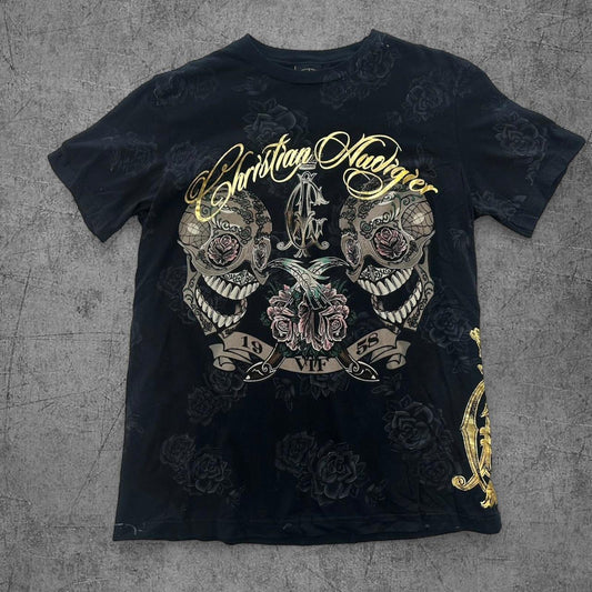 Black Christian Audigier Ed Hardy Skull Tee - L