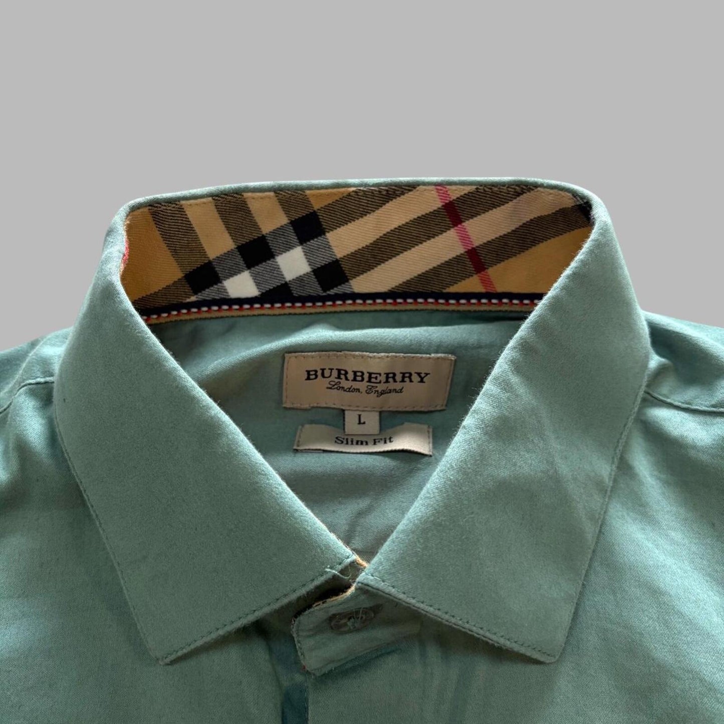 Slate Green Burberry Button Up - L