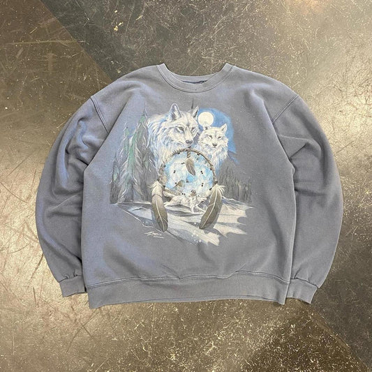 Vintage Blue Wolf Crewneck - L