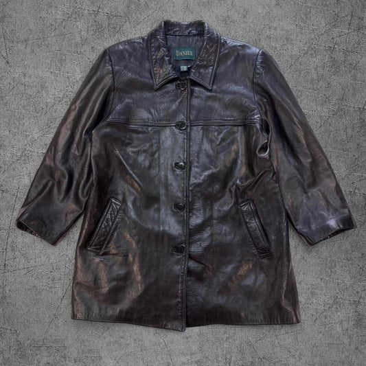 Vintage Danier Button Up Leather Trench Coat - XL