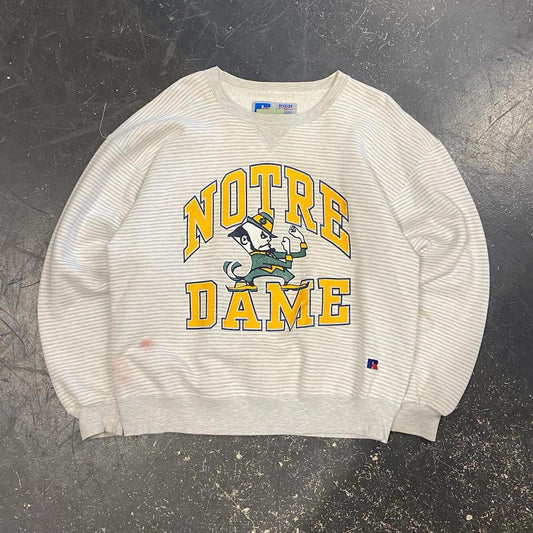 90s Striped Notre Dame Russell Athletic Crewneck - L