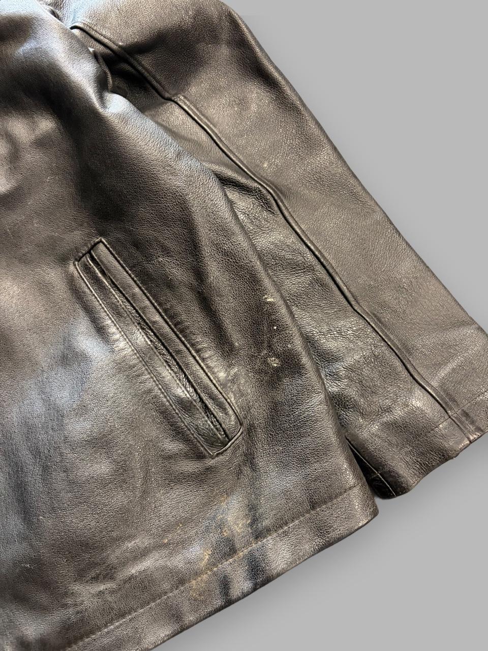 Vintage Heavy Weight Genuine Leather Boxy Biker Jacket - M