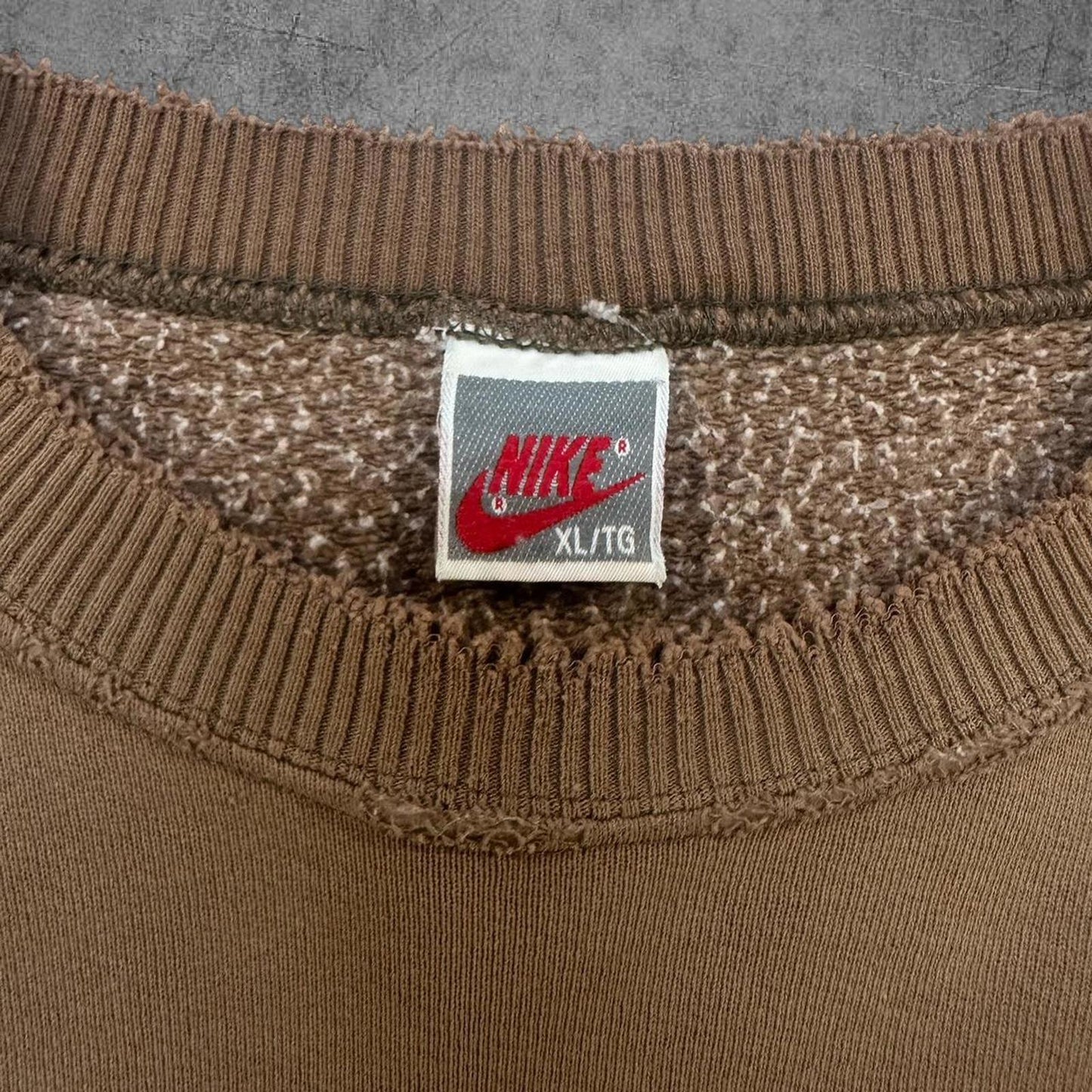 Vintage 90s Nike Centre Swoosh Brown Spellout Crewneck - XL