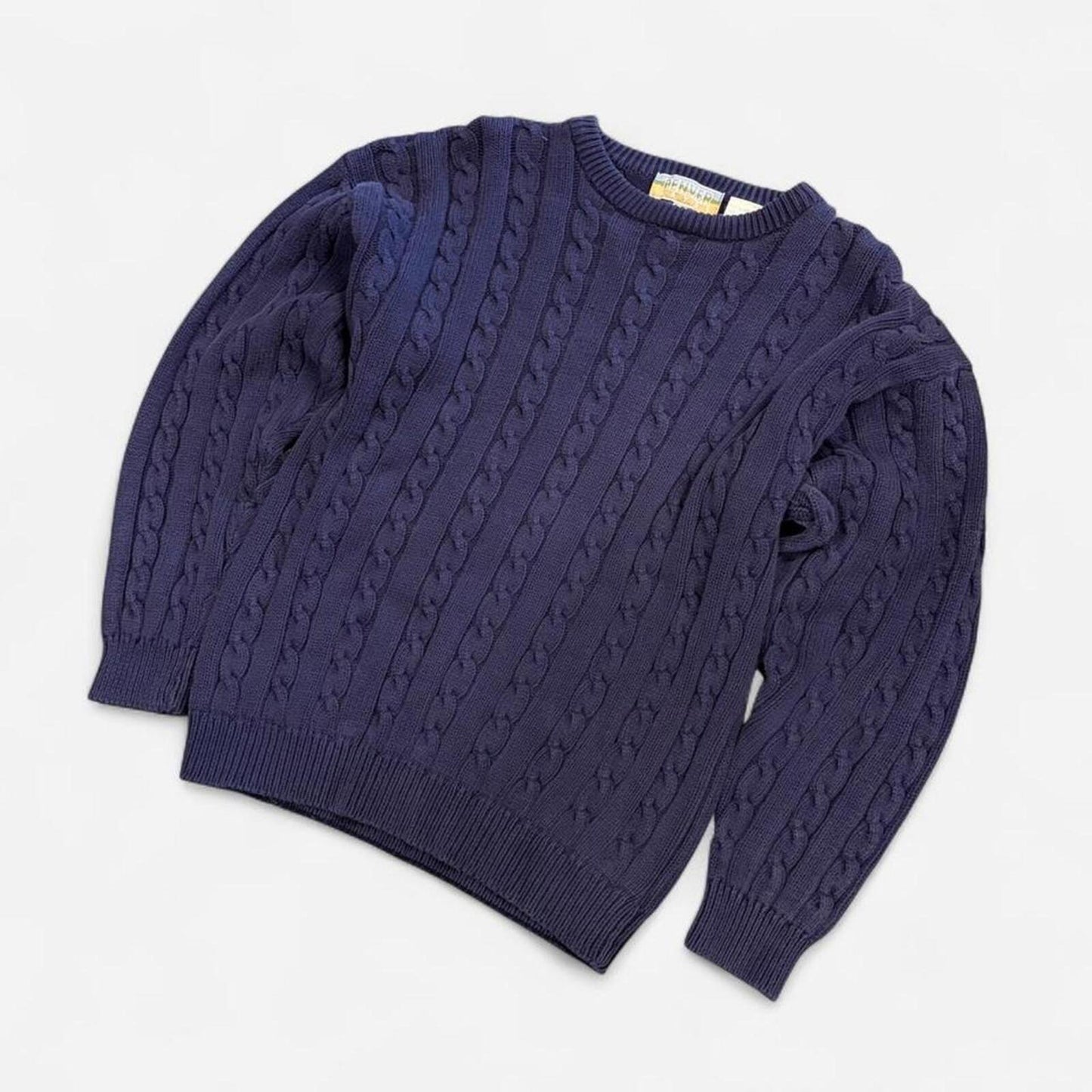 90s Vintage Navy Cable Knit - L