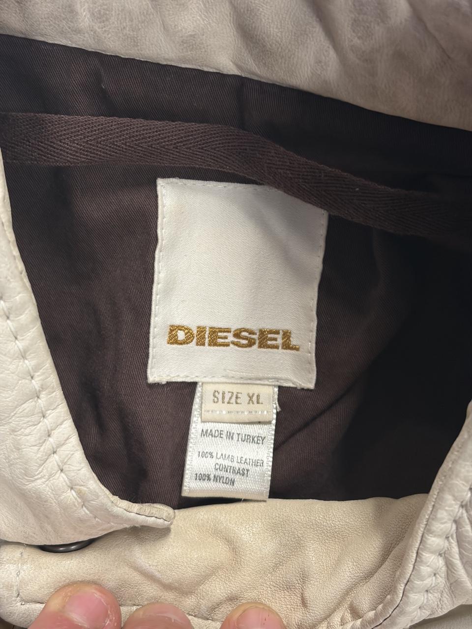 Y2K Cream Diesel Lamb Leather Biker Jacket - XL