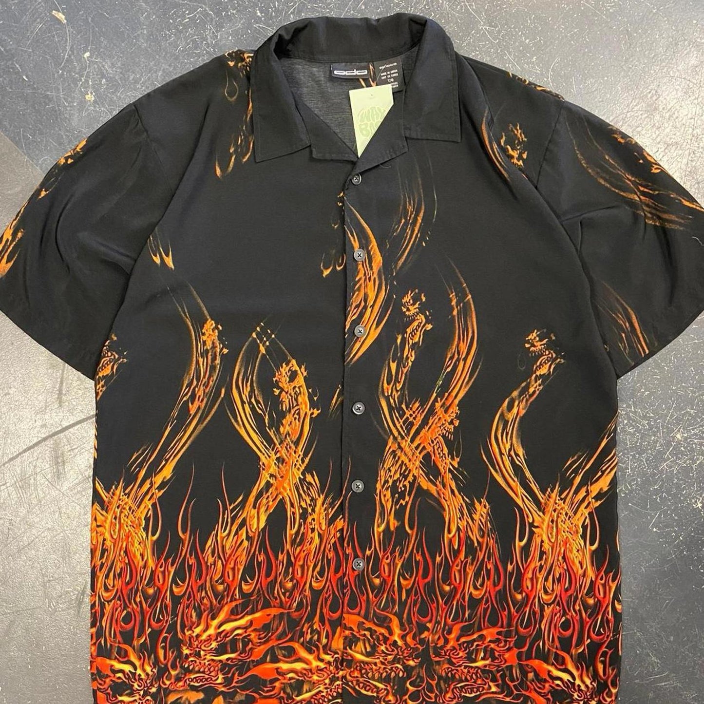Y2K Flames Dragon Skull AOP Button Up - XL