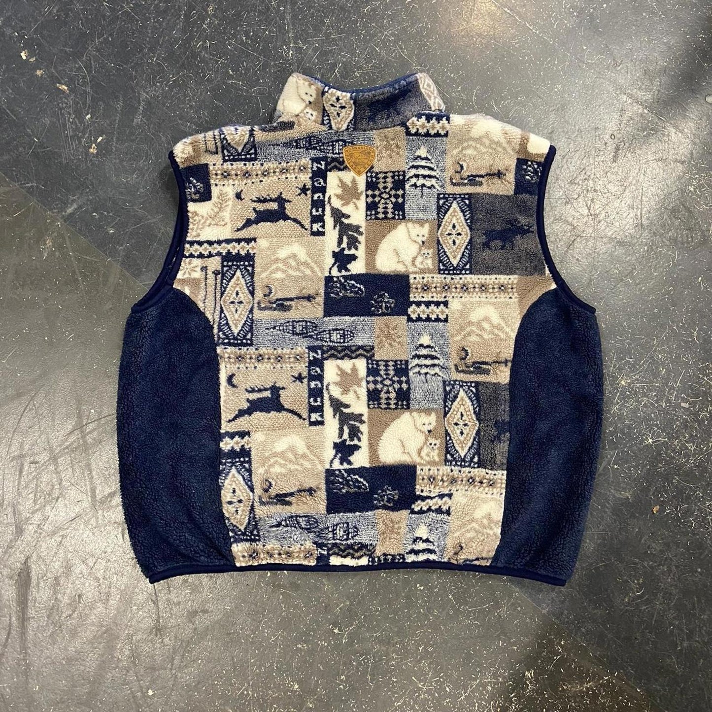 90s Tan / Navy Fleece Vest - XL