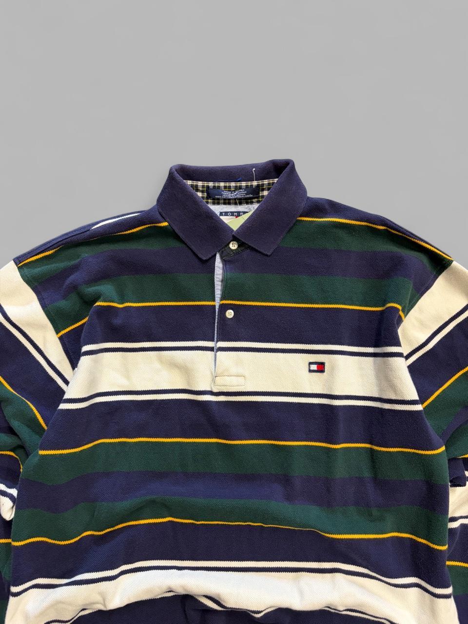 Vintage 90s Tommy Hilfiger Striped Polo Long Sleeve - L