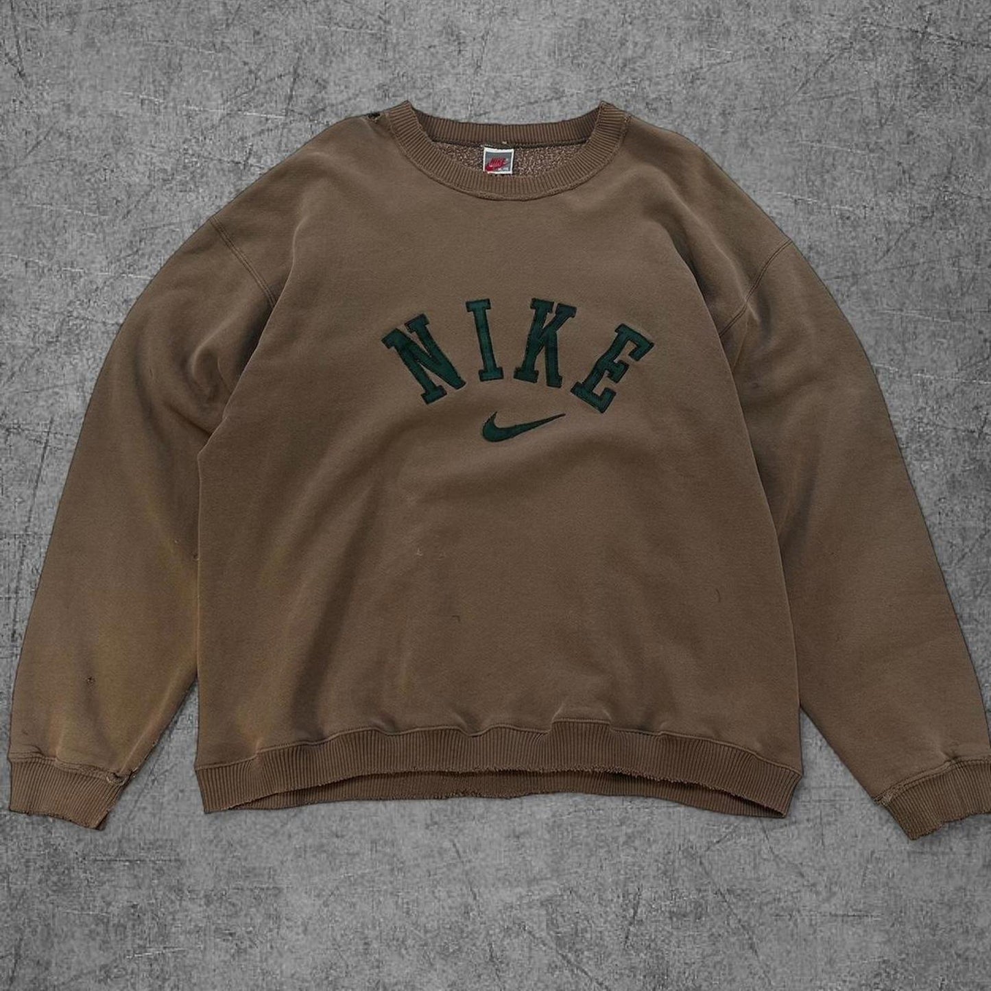 Vintage 90s Nike Centre Swoosh Brown Spellout Crewneck - XL