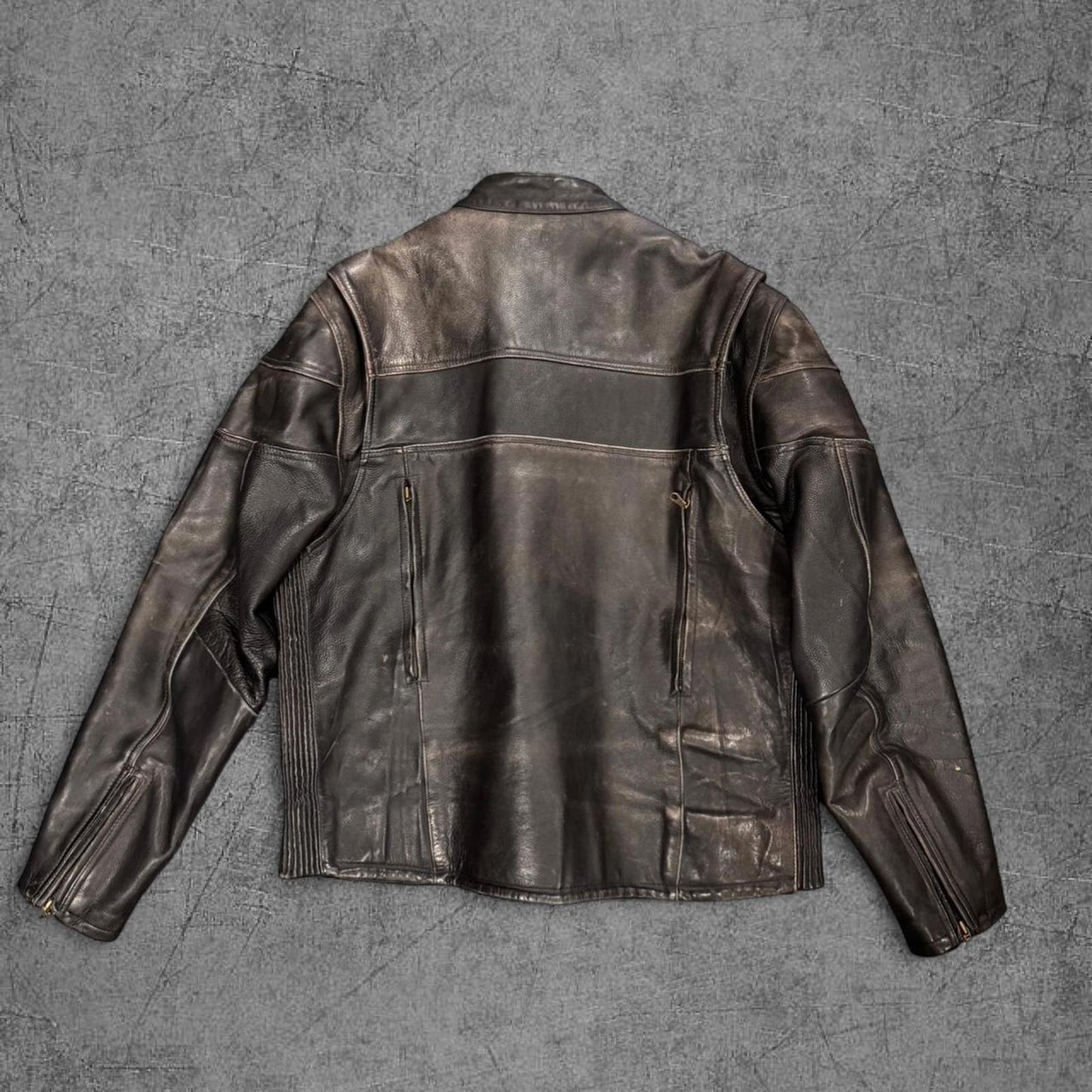 Vintage Faded Moto Biker Leather Jacket - XL