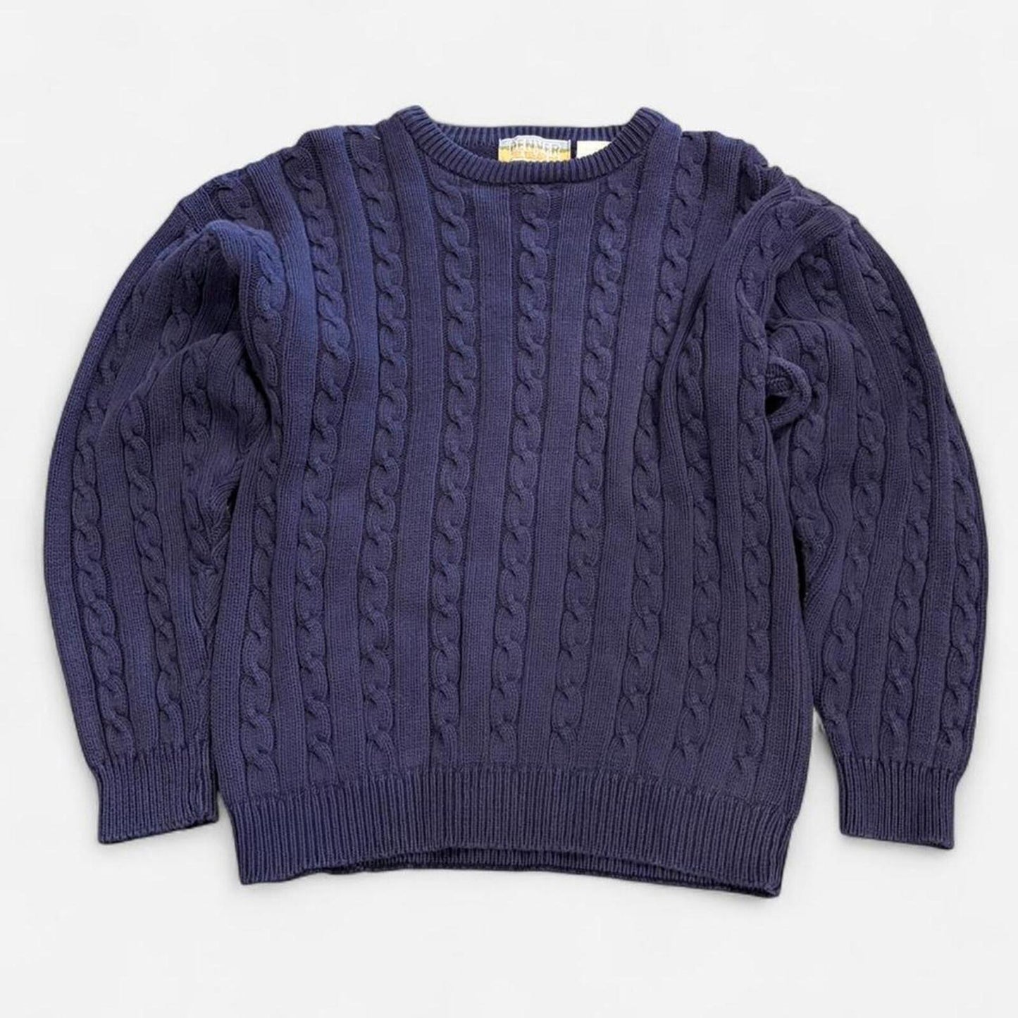 90s Vintage Navy Cable Knit - L