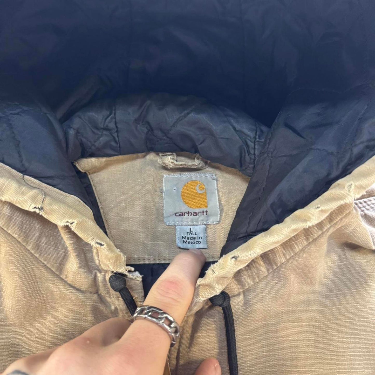 Tan Distressed Carhartt Hooded Jacket - L