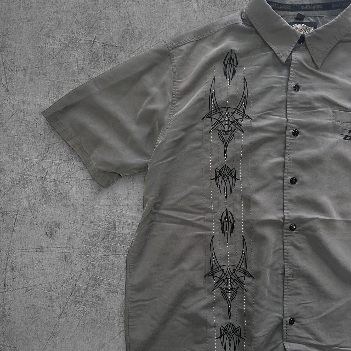 Vintage Harley Davidson Grey Tribal Button Up - XL