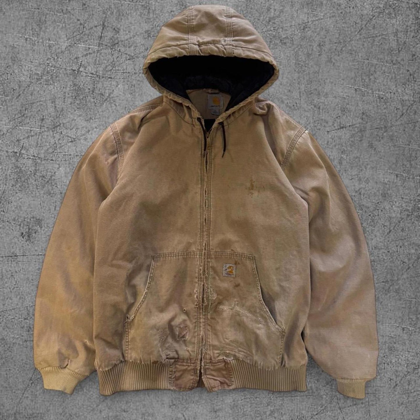 Tan Distressed Carhartt Hooded Jacket - L