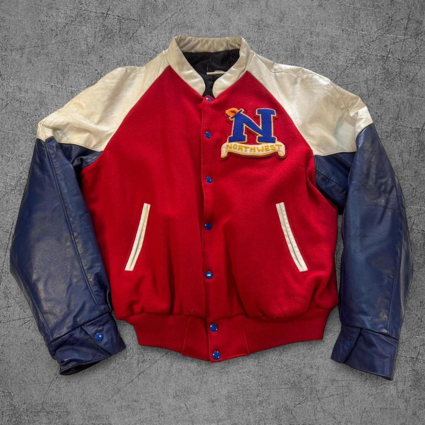 Vintage 80s Northwestern 2 Tone Leather Bomber Jacket - L