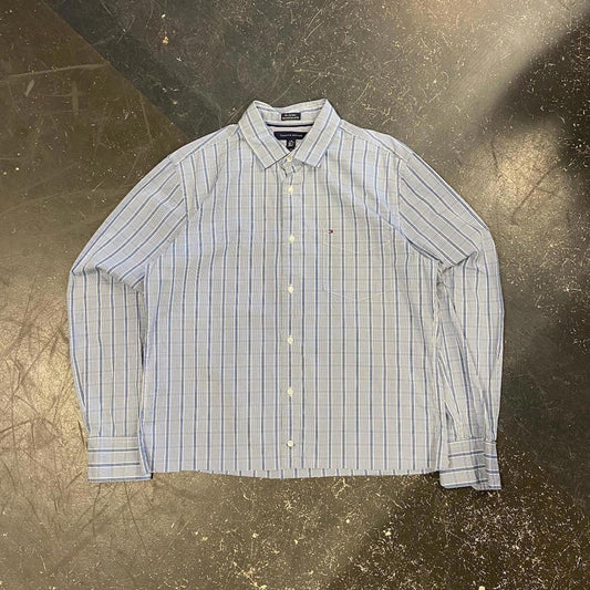 Cropped Tommy Hilfiger Blue Striped Plaid Long Sleeve - L