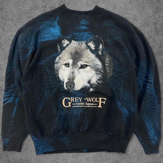 90s Grey Blue Tie Dye Crewneck - XL