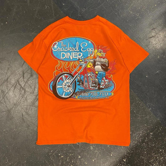 Cracked Egg Chicken Diner Biker Tee - M