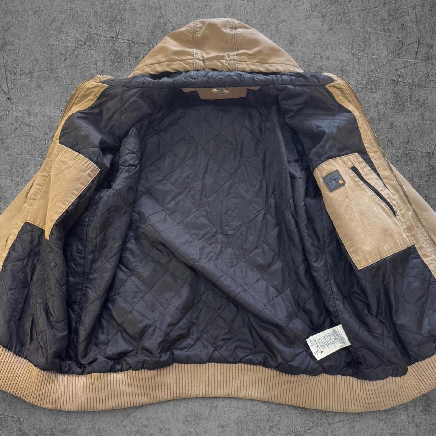 Tan Distressed Carhartt Hooded Jacket - L