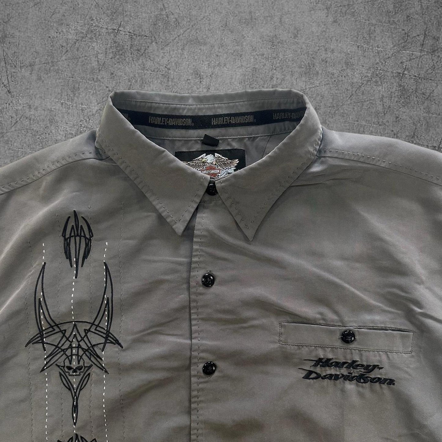 Vintage Harley Davidson Grey Tribal Button Up - XL