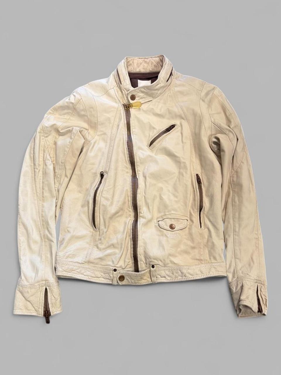 Y2K Cream Diesel Lamb Leather Biker Jacket - XL