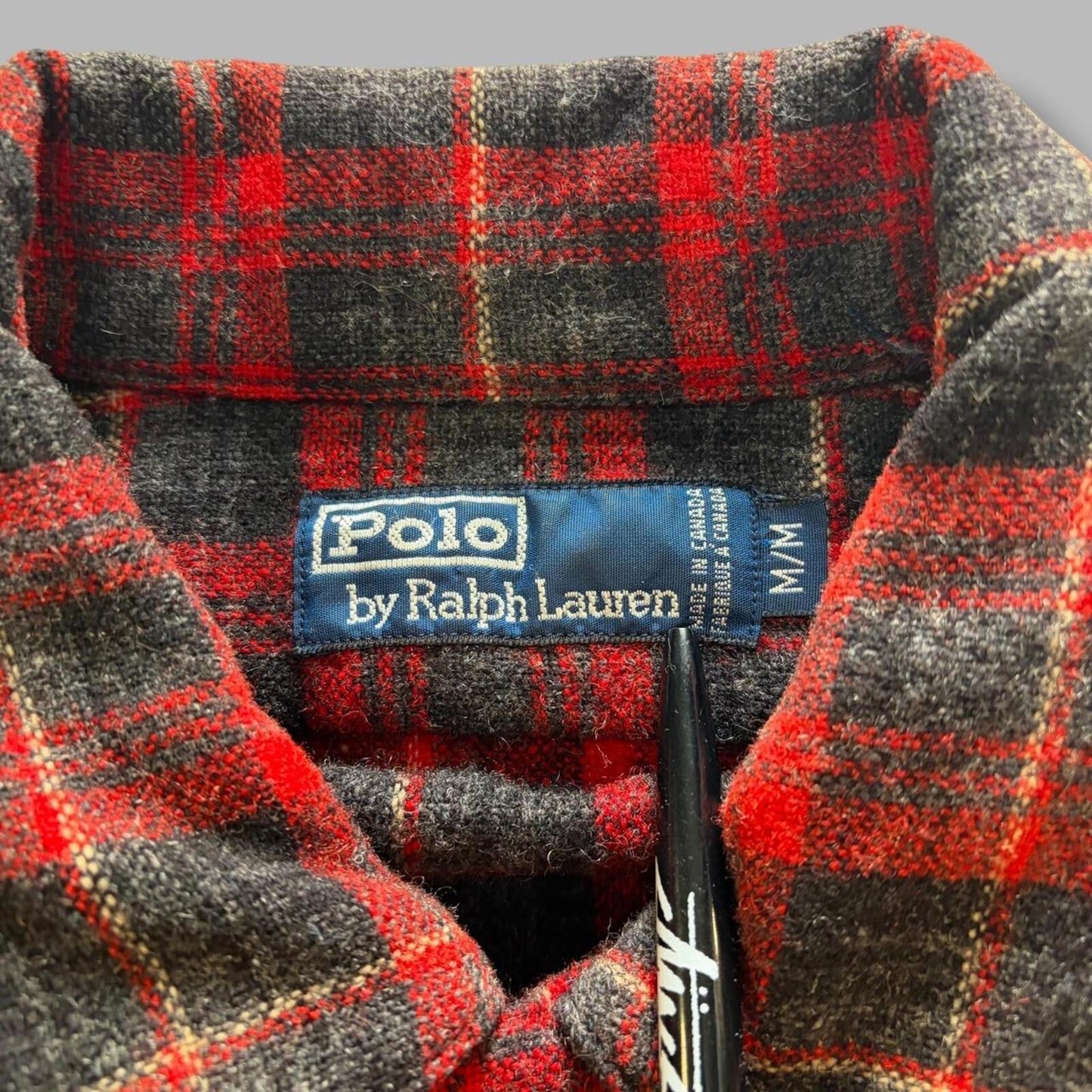Vintage MI Canada Wool Polo Ralph Lauren Plaid Buton Up - M
