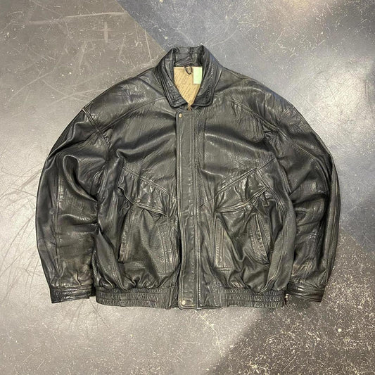 80s Faded Flight Leather Bomber Jacket - XL