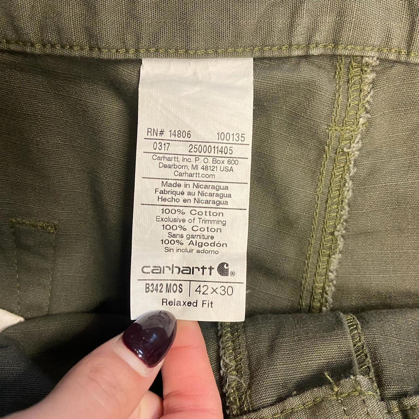 Olive Carhartt Work Pants - 42