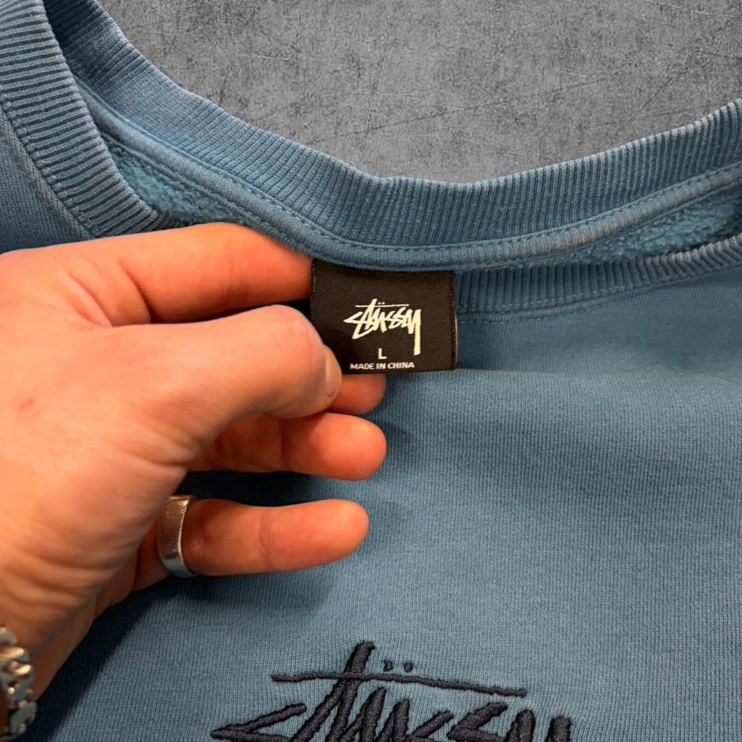Y2K Blue Stussy Crewneck - L