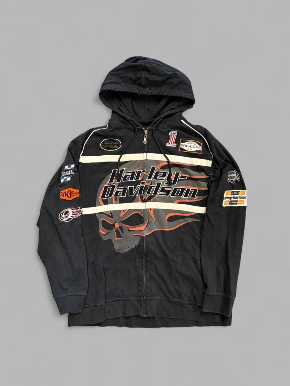 Y2K Harley Davidson Racing Zip Up AOP Hoodie - L