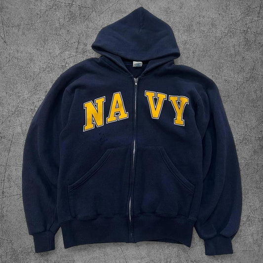 Vintage Navy Zip Up Hoodie - M