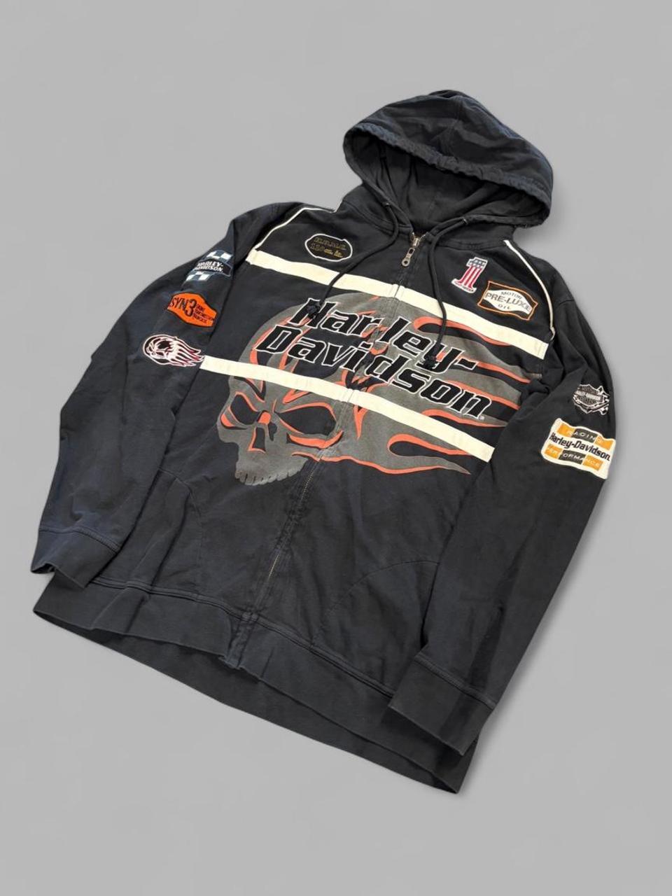 Y2K Harley Davidson Racing Zip Up AOP Hoodie - L