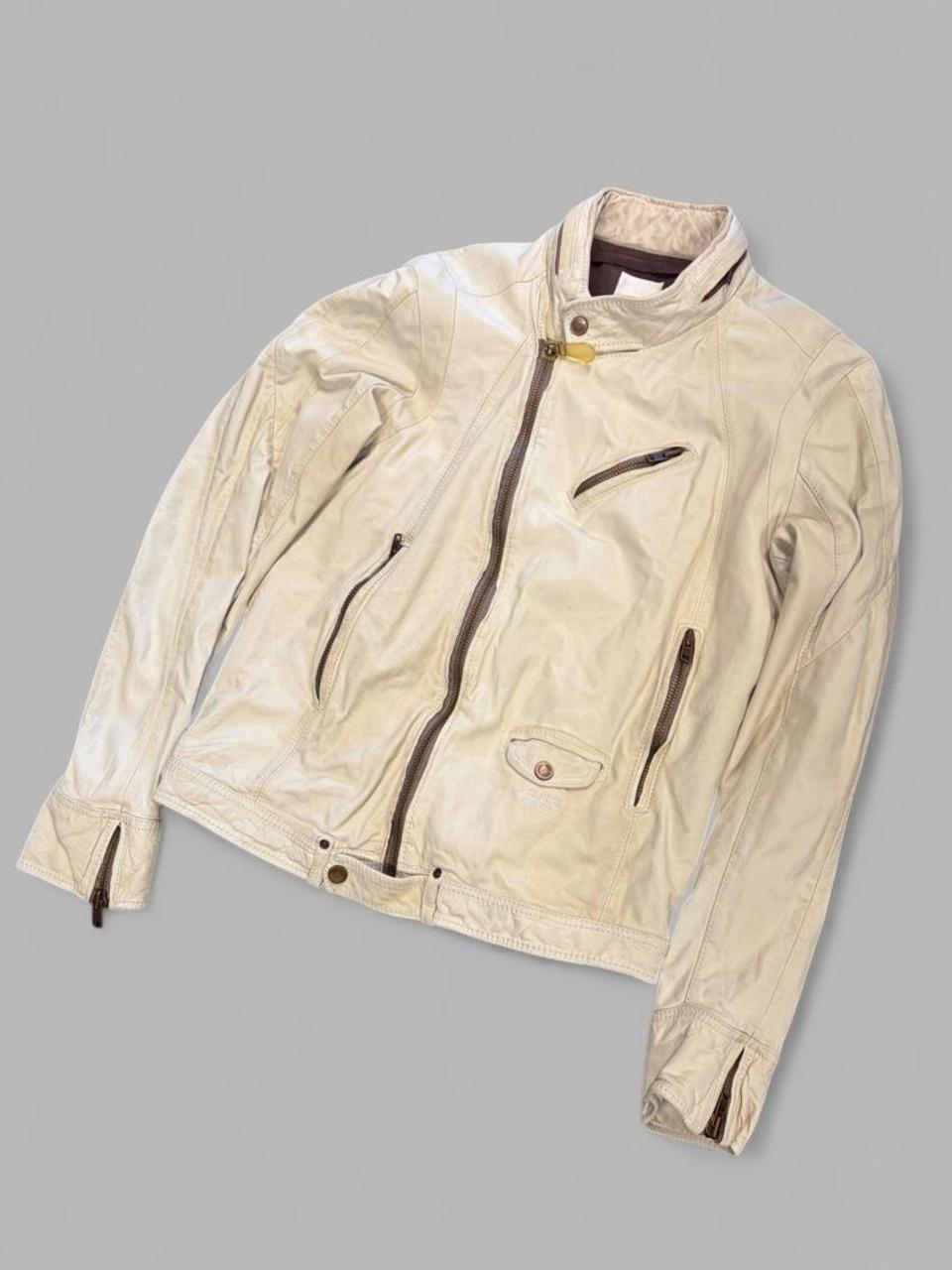 Y2K Cream Diesel Lamb Leather Biker Jacket - XL