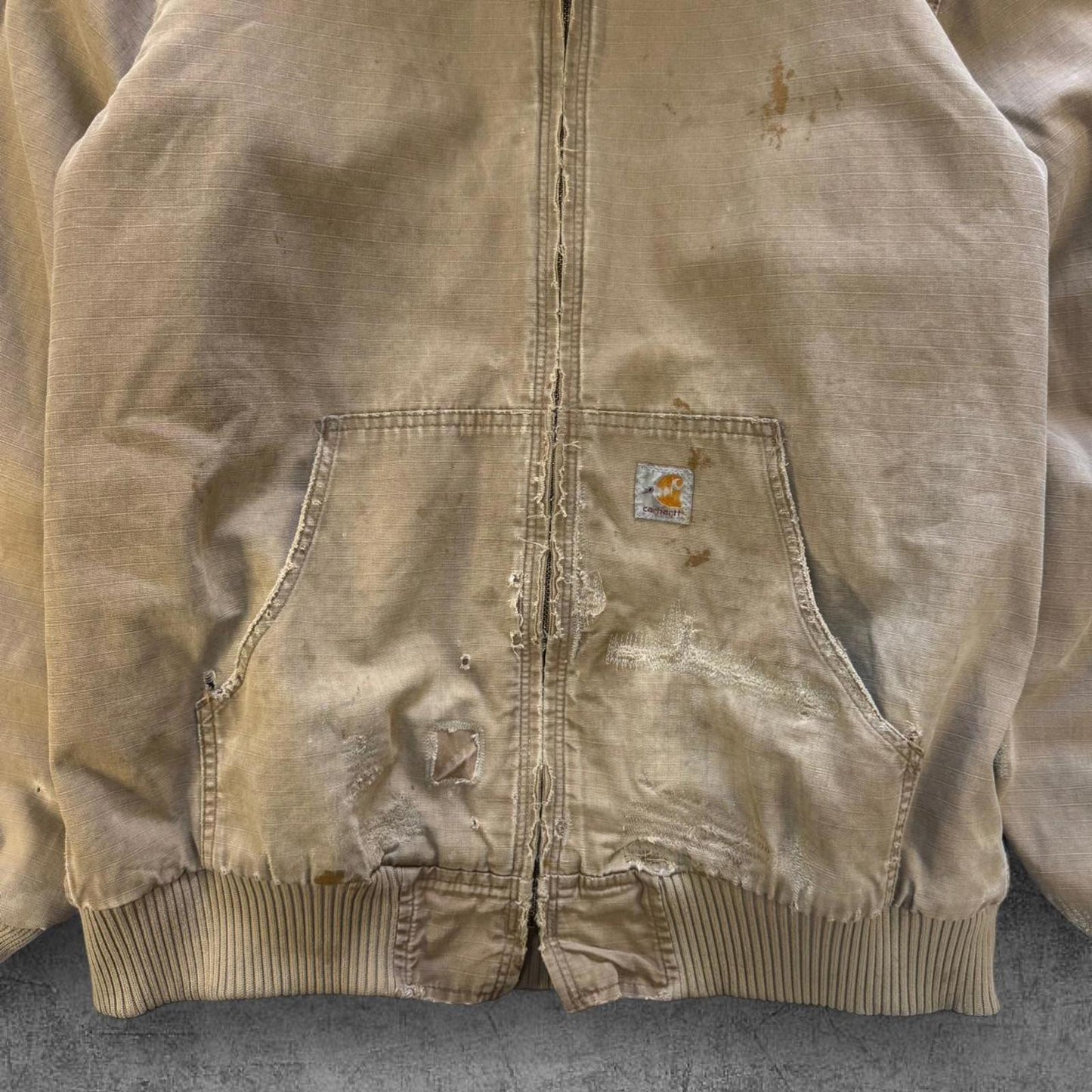 Tan Distressed Carhartt Hooded Jacket - L